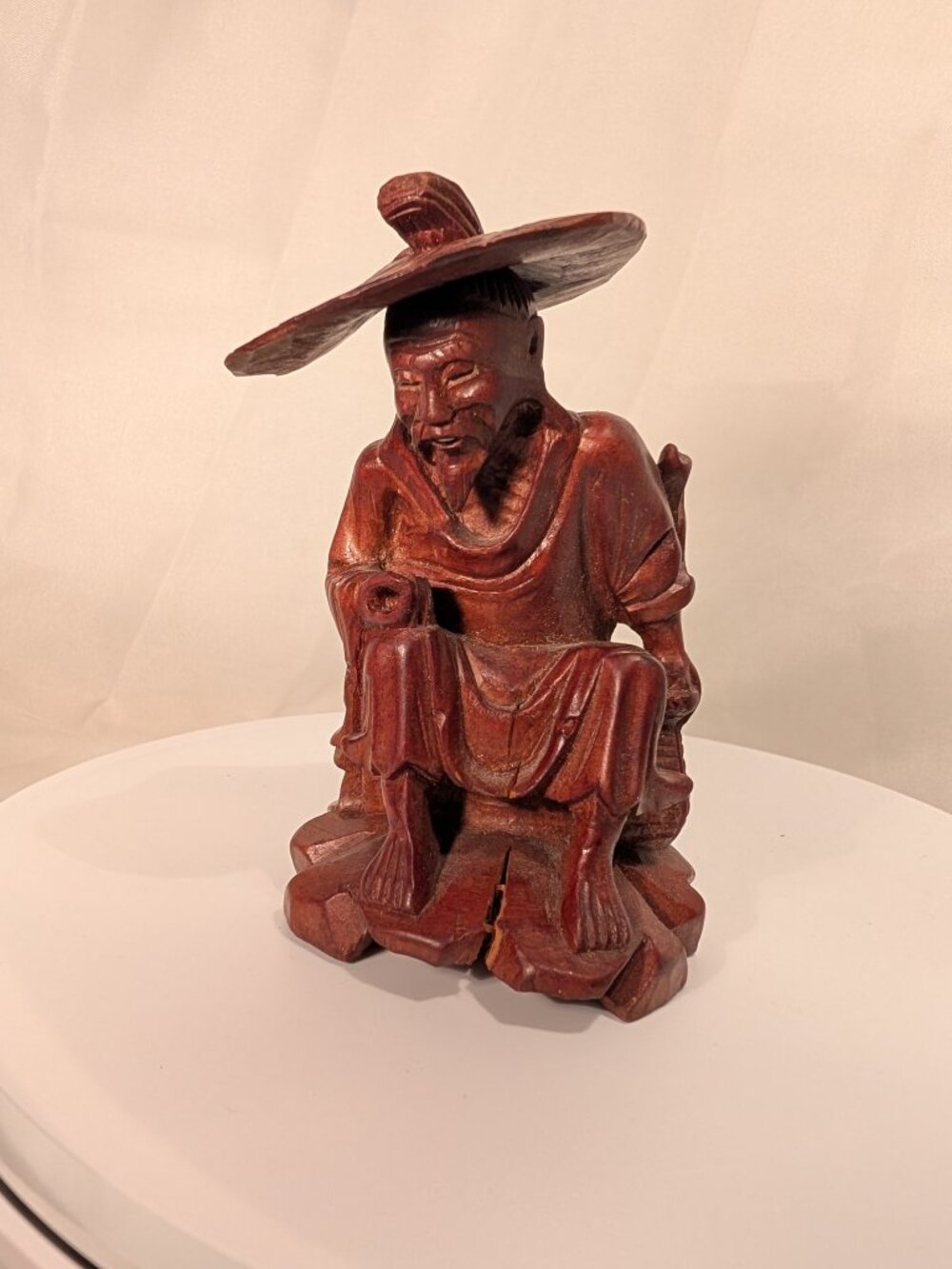 Vintage Chinese Hand-Carved Wood Seated Elderly Man Figure with Removable Hat - Picture 10 of 10